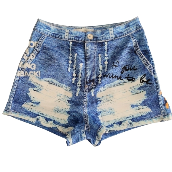 Casual Denim Effect Chiffon Blouse & Short Set Blue - Picture 7 of 16